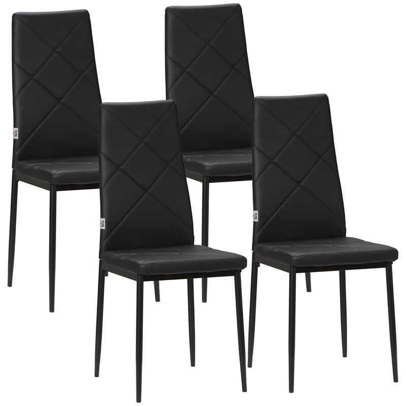 HOMCOM Set de 4 Sillas de Comedor Tapizadas de Piel Sintética con Respaldo Alto y Patas de Metal 41x50x97 cm Negro