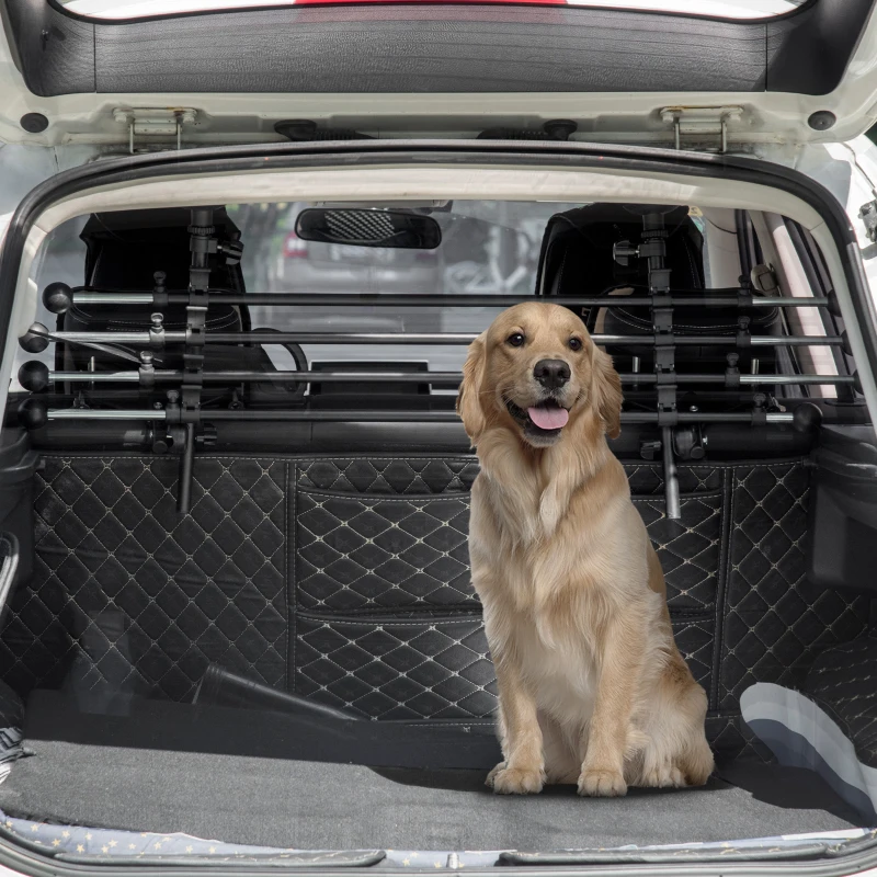 PawHut Divisorio Auto per Cani Regolabile in Altezza e Larghezza, in Ferro e ABS, 85-140x40-50 cm, Nero