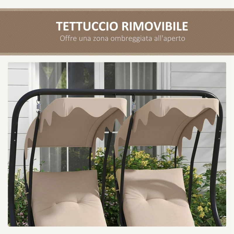 Outsunny Dondolo da Giardino 2 Posti con Tetto Parasole, in Acciaio e Poliestere, 170x136x170 cm, Beige