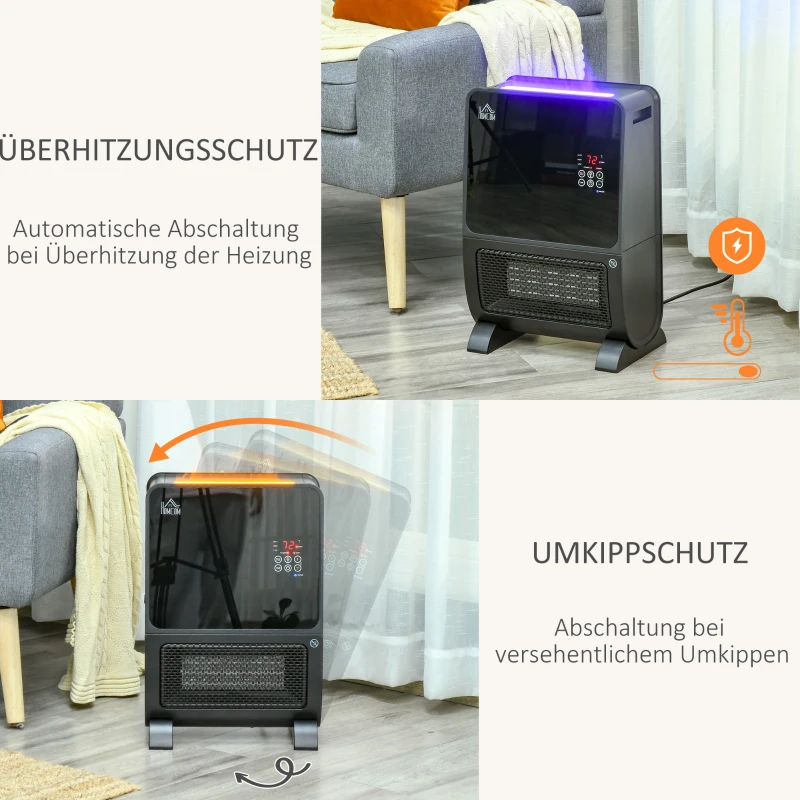 HOMCOM 2-in-1 Heizlüfter, Heizgerät, LED-Licht, 8 Stunden-Timer, 33 cm x 21 cm x 49,5 cm, Schwarz