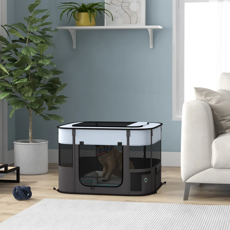 PawHut Foldable Dog Pen with Storage Bag for Indoor/Outdoor Use, Portable Pet playpen, with Ground Stakes - Grey