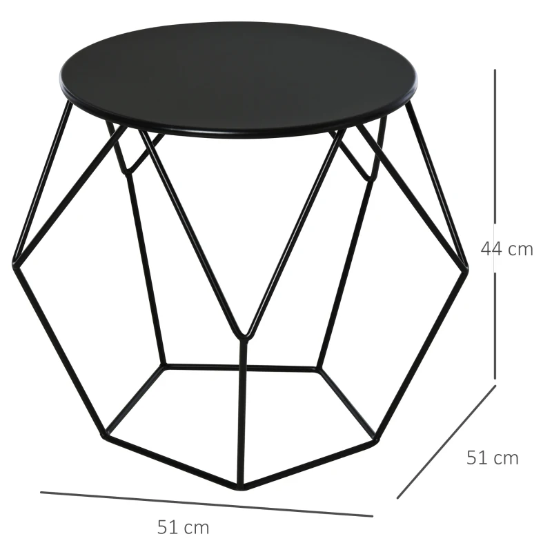 HOMCOM Mesa de Centro Metálica Mesita Auxiliar Redonda para Comedor Sala de Estar 51x51x44 cm Negro