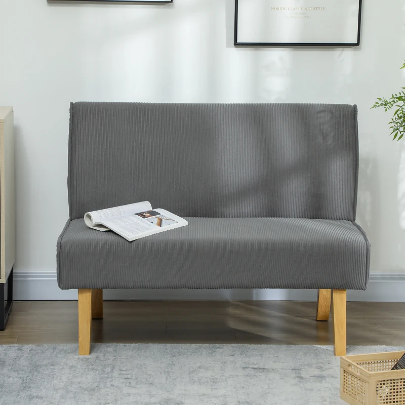 HOMCOM Zweisitzer-Sofa mit Cord-Bezug, dicker Polsterung und soliden Holzbeinen für Wohnzimmer, Schlafzimmer, Büro, Grau(m-8)