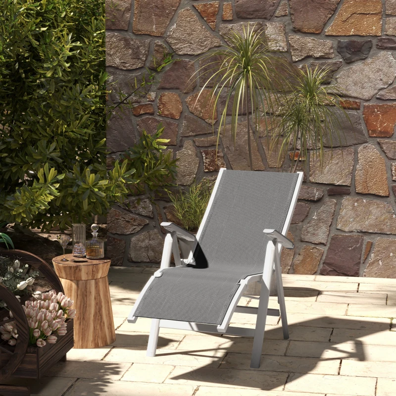Outsunny Gartensessel Outdoor-Loungesessel Gartenliege, wetterbeständig, 62cm x 96cm x 108cm, Grau + Weiß