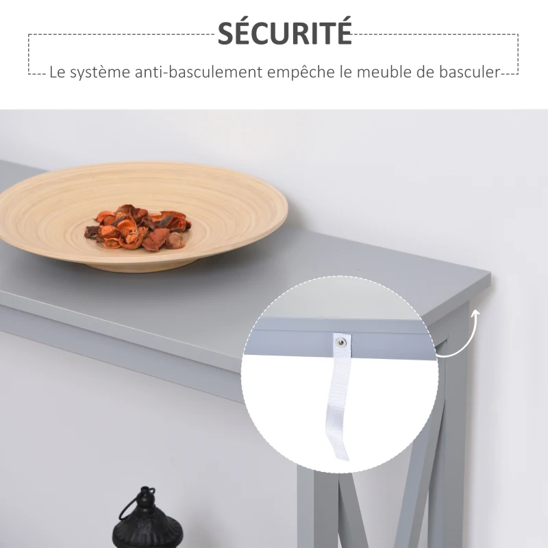HOMCOM Table de console table d'entrée style table de drapier néo-rétro étagère dim. 100L x 30l x 80,5H cm MDF gris