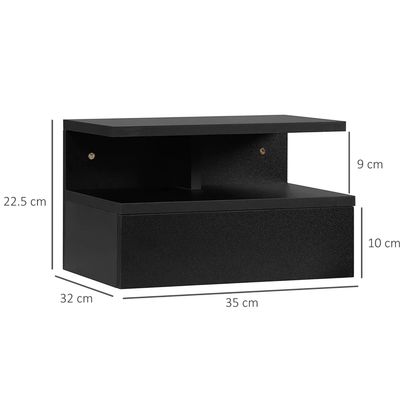 HOMCOM Set da 2 Comodini Sospesi per Camera da Letto con Cassetto e Mensola Superiore in Legno 35x32x22.5cm