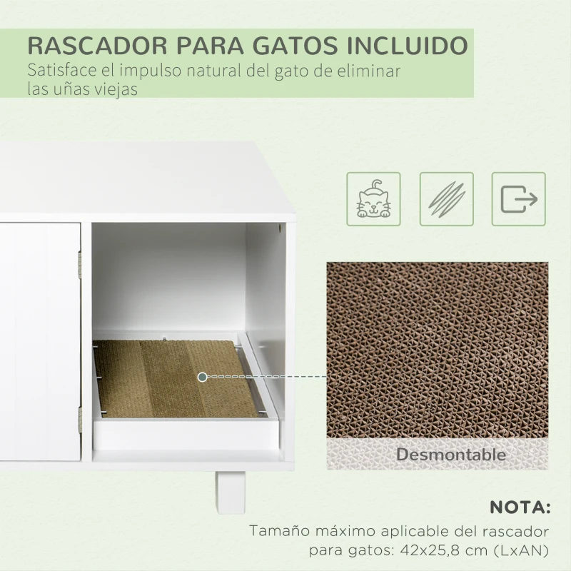 PawHut Mueble Arenero para Gatos con Puerta Rascador para Gatos Caja de Arena para Gatos para Interior 91x52x50,5 cm Blanco