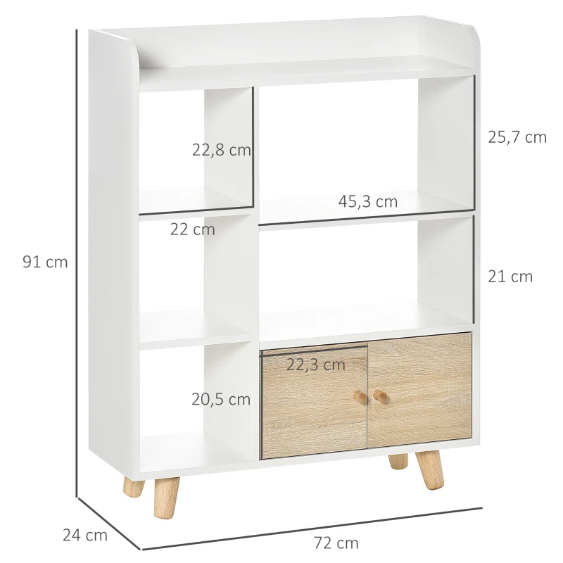 HOMCOM Meuble buffet scandinave bibliothèque meuble de rangement en MDF blanc chêne clair