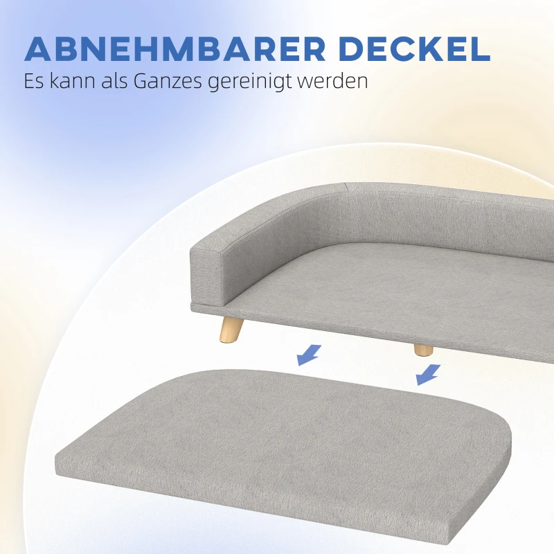 PawHut Hundesofa für große Hunde bis 30 kg, gepolsterte, Kiefernholzbeine, 98 x 67 x 25 cm, Grau(m-5)