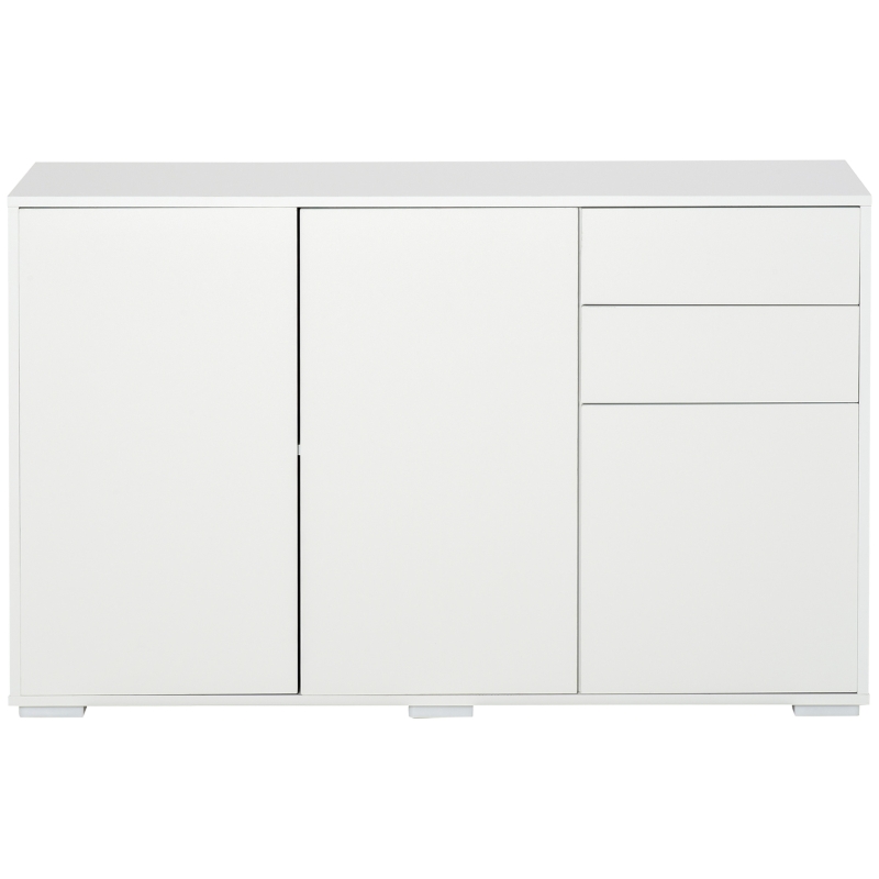 HOMCOM Standschrank Aufbewahrungsschrank Mehrzweckschrank Aktenschrank Kommode 2 Schublade 3 Türen E1 Spanplatte Weiß 117 x 36 x 74 cm