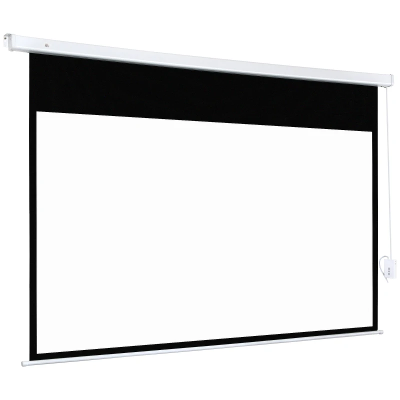 HOMCOM Pantalla de Proyector Eléctrica 100 Pulgadas Pantalla Proyección 16:9 con Mando a Distancia 253x7,5x168 cm Blanco