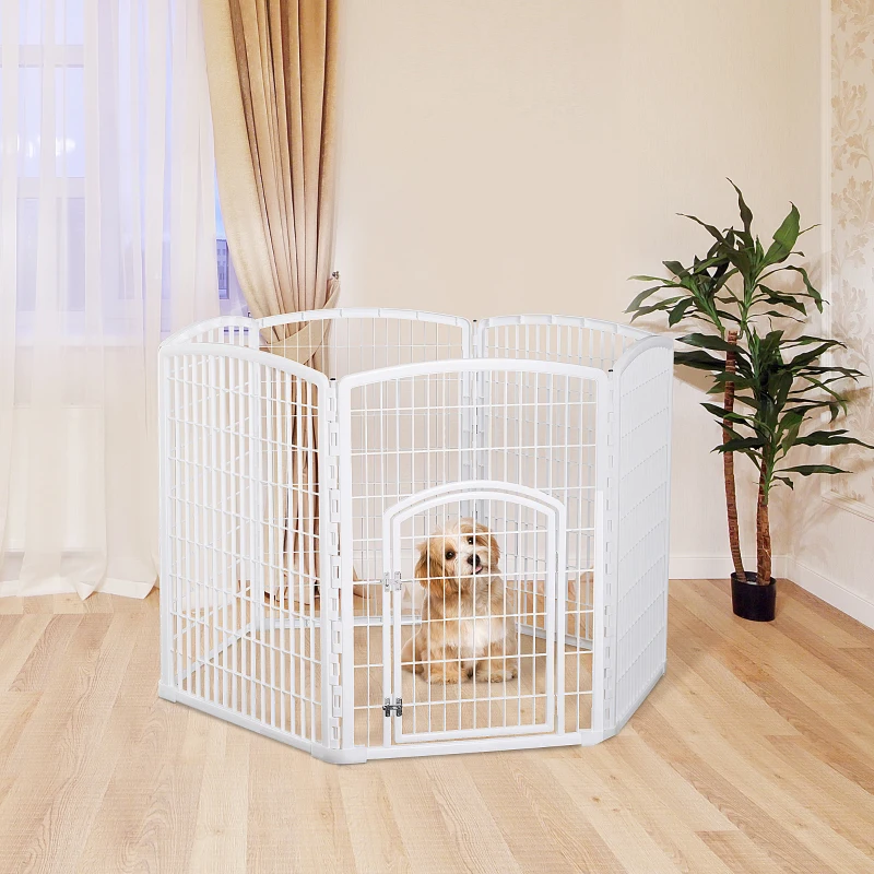 PawHut Luxe parc enclos modulable 6 panneaux + 1 porte verrouillable pour chiens lapins rongeurs petits animaux intérieur et extérieur 65 x1.7 x 95 cm plastique PP blanc