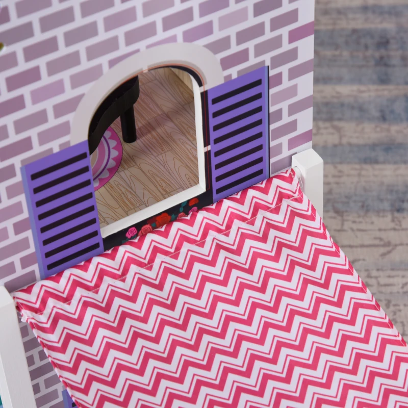 HOMCOM Casa delle Bambole in Legno, Casetta delle Bambole per Bambini a 3 Piani con 13 Accessori, Giocattolo per Bambini 3+ Anni