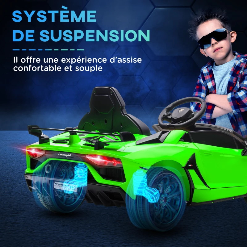 HOMCOM Voiture électrique pour enfants licence Lamborghini Aventador SVJ 12V avec portes papillon télécommande 3-5 KM/H vert(m-8)