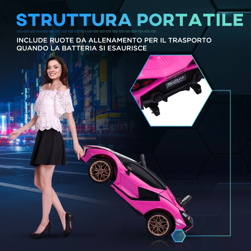 HOMCOM Macchina Elettrica per Bambini 3-5 Anni Lamborghini 12V con Telecomando e Velocità 3-5km/h, Rosa