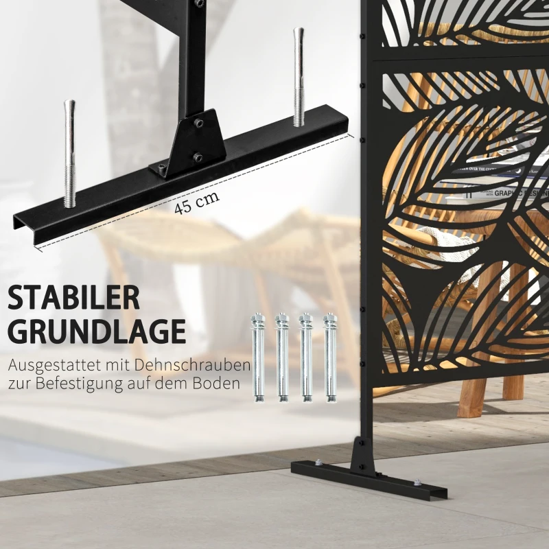 Outsunny Sichtschutz Sichtschutz Garten Gartenabtrennung, florale Muster, Metall, 122 x 45 x 198 cm, Schwarz