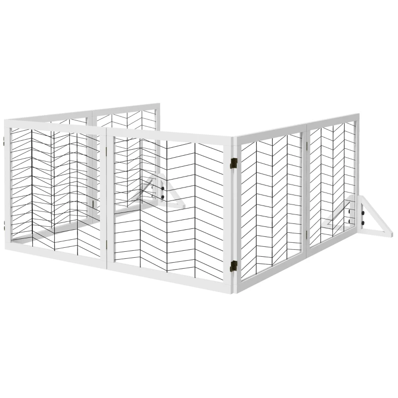 PawHut 6 Panels Pet Gate, Wooden Foldable Dog Barrier w/ Two Support Feet, for Small, Medium Dogs - White