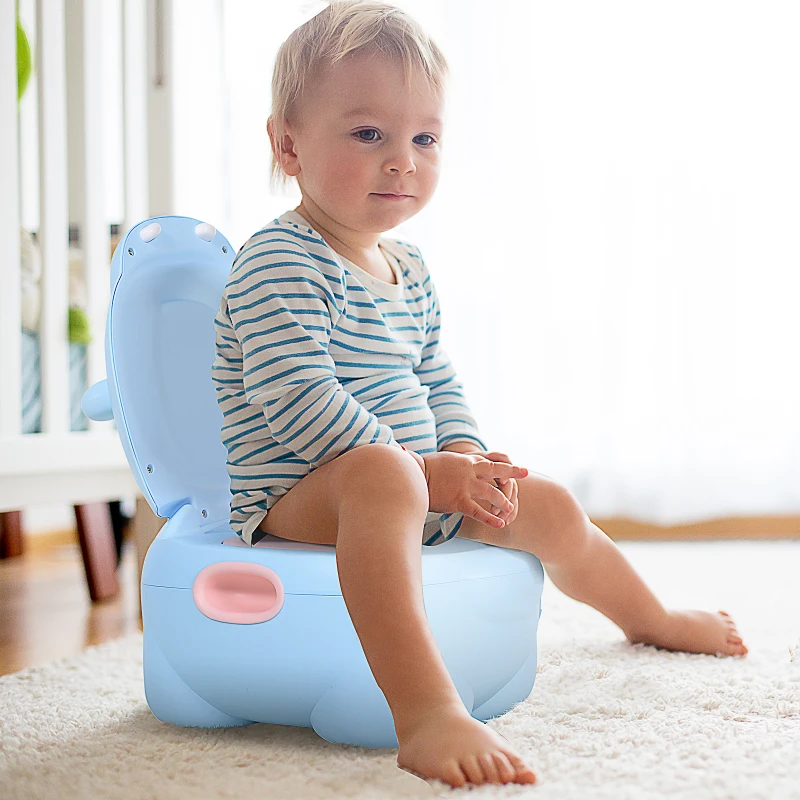 HOMCOM Portable Baby Potty Kids Children Training Toilet Chair Toddler Trainer Stool with Cushion 6 Months - 2 Years Blue