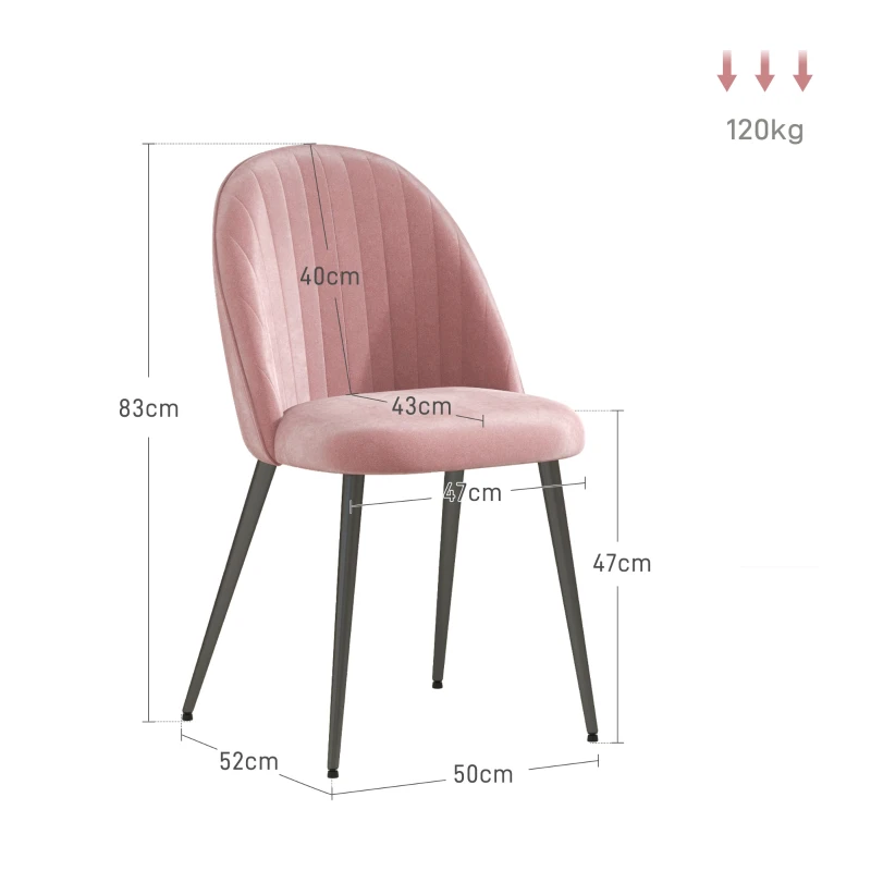HOMCOM Pack de 4 Sillas de Comedor Modernas Sillas de Cocina Tapizada en Terciopelo con Respaldo Alto 50x52x83 cm Rosa Palo