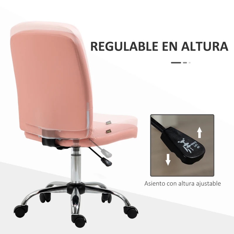 Vinsetto Silla de Oficina sin Brazos Silla de Escritorio Giratorio de Piel Sintética con Altura Ajustable 45x59x90-100 cm Rosa