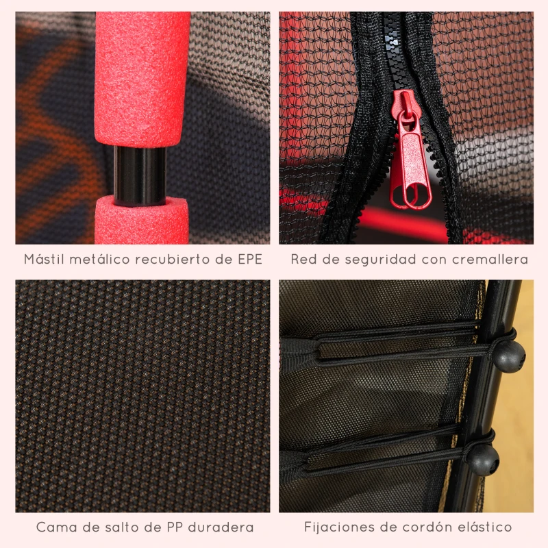 HOMCOM Cama Elástica Infantil Trampolín para Niños +3 Años con Red de Seguridad Ø163,5x163,5 cm Rojo