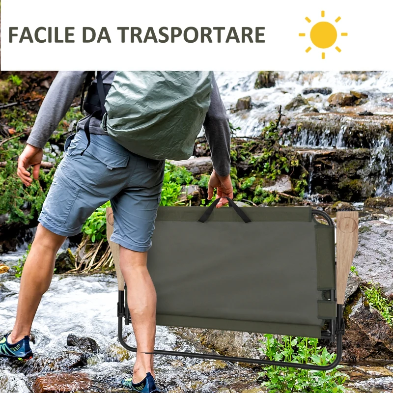 Outsunny Sedia Campeggio Doppia a 2 Posti, Pieghevole con Maniglia e Braccioli, 141x67x80cm, Verde