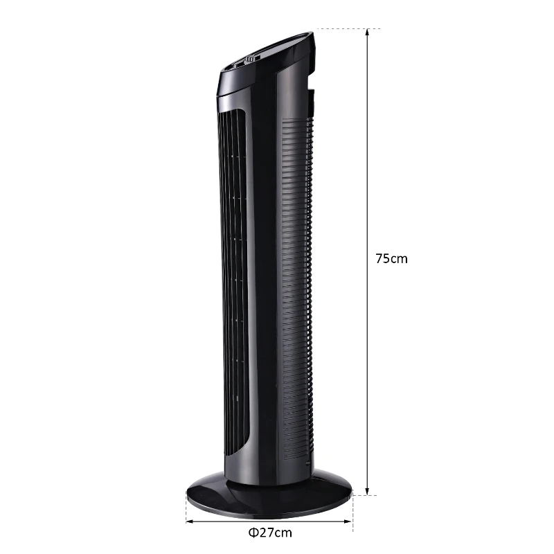 HOMCOM Ventilatore a Torre con Funzione Oscillante, 45W, 3 Modalità, Plastica ABS, 27x27x75cm, Nero