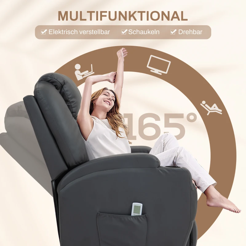 HOMCOM Massagesessel, elektrisch verstellbar, 8 Vibrationspunkte, Becherhalter, Kunstleder, Dunkelgrau(m-5)