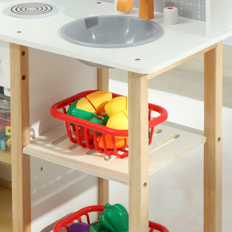AIYAPLAY Cocinita Infantil Cocinita de Madera Infantil con Sonido Fogón Horno Grifo Fregadero y Accesorios de Cocina Gris