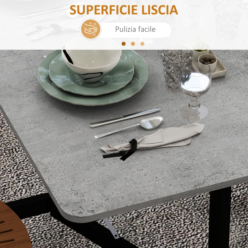 HOMCOM Tavolo Pieghevole a Ribalta per 4-6 Persone con 6 Rotelle, in Legno e Acciaio, 120x80x73 cm, Grigio