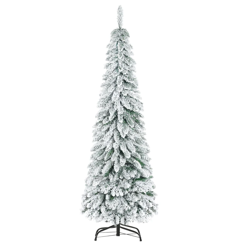 HOMCOM Künstlicher Weihnachtsbaum, 1,80 m, mit 523 Zweigen, Kunstschnee, lebensechtes Aussehen, schlanke Form