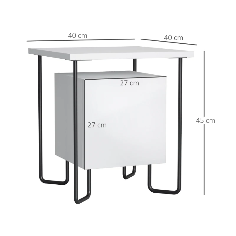 HOMCOM Comodino Moderno con Armadietto e Mensola in Legno e Gambe in Metallo, 40x40x45cm