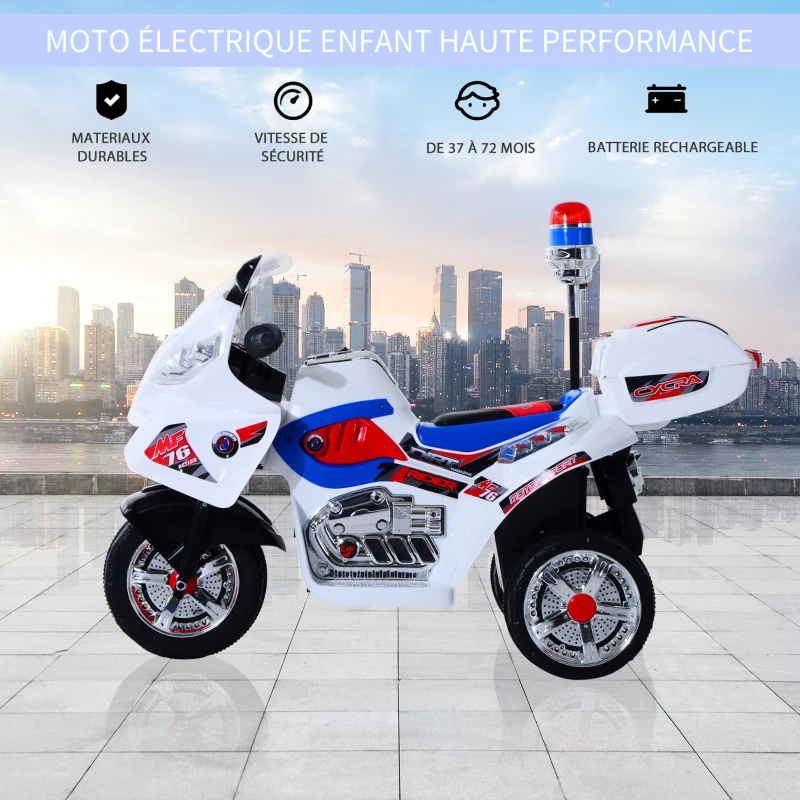 HOMCOM Moto Scooter électrique pour Enfants modèle Policier Fonctions sirène et gyrophare à partir de 3 Ans