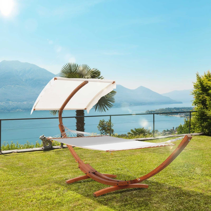 Hamac de Jardin avec Support en Bois et Parasol hamac sur Pied 2 Personnes Max. Charge Max. 180 Kg