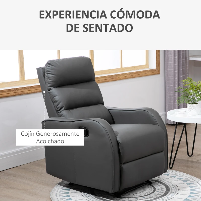 HOMCOM Sillón Relax Reclinable Sofá Relax Tapizado en PU con Reposapiés Retráctil para Dormitorio Salón 65x89x100 cm Gris