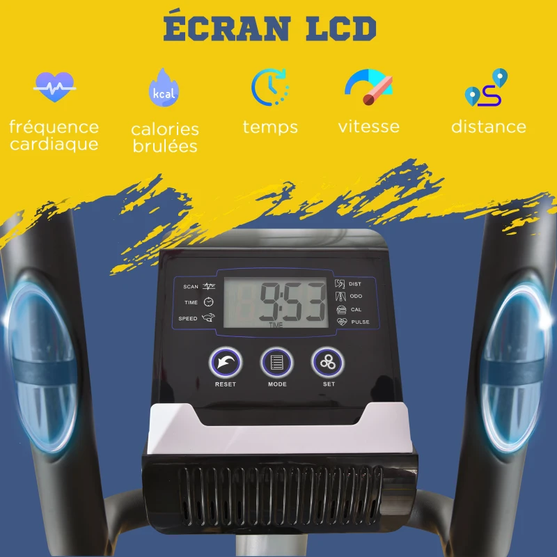 HOMCOM Vélo elliptique d'appartement vélo d'exercice magnétique 8 niveaux de résistance selle réglable écran LCD pour gymnase maison bureau noir