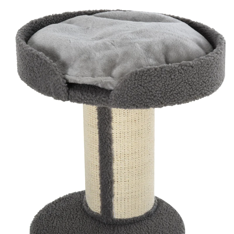 PawHut Arbre à chat, arbre à grimper griffoir pour chat, tissu bouclette, centre d'activités avec 2 plate-formes, poteau à griffer, hauteur 91 cm, gris