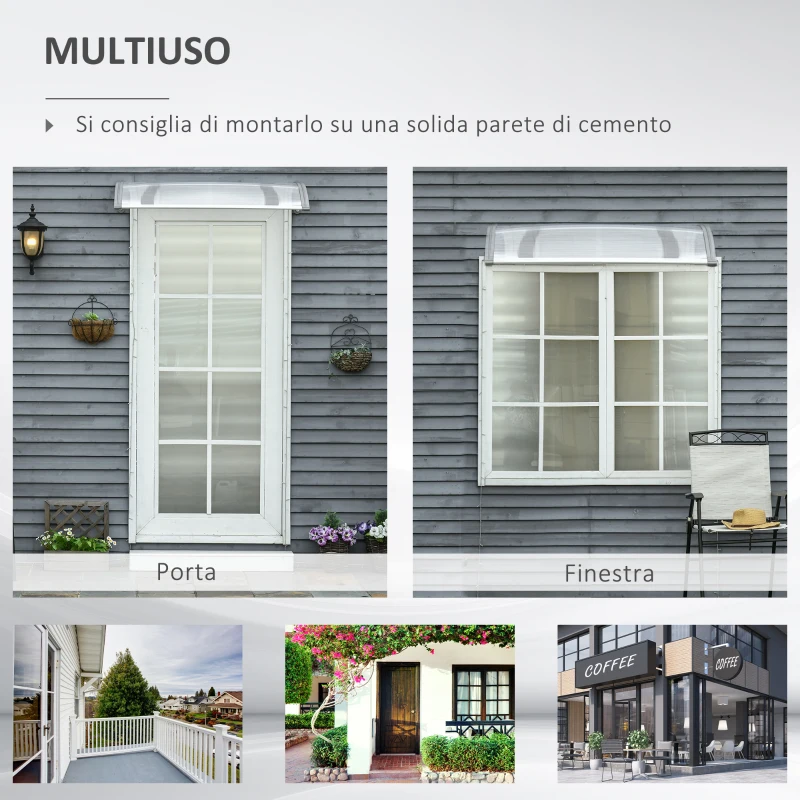 Outsunny Tettoia Moderna in Policarbonato, Alluminio e PP per Balconi, Finestre e Porte, 110x60x18 cm