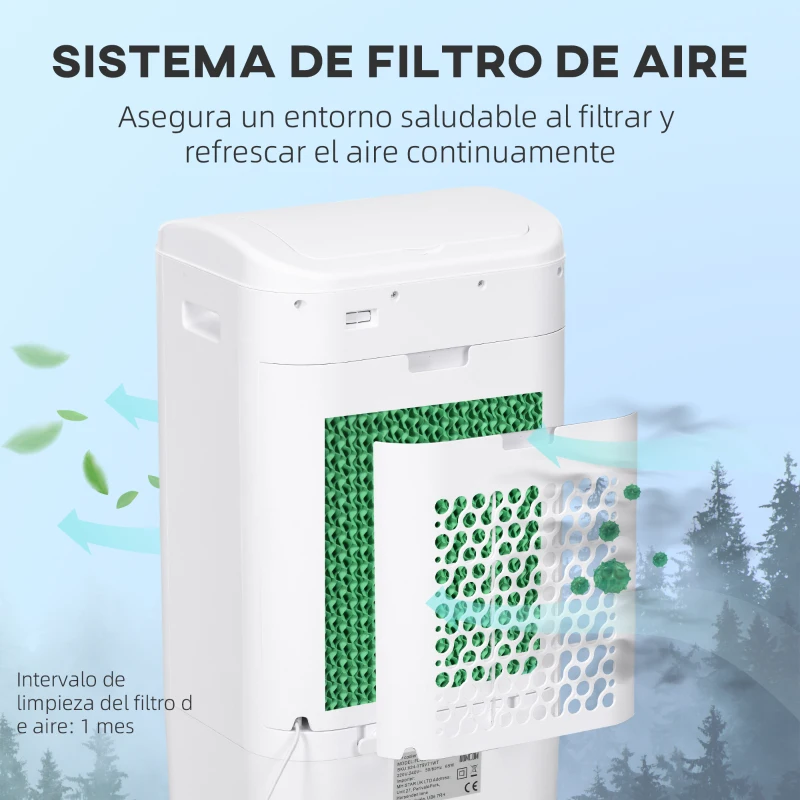 HOMCOM Enfriador de Aire con 3 Velocidades Temporizador 7,5h Tanque de Agua 15L Apto para 15-20 ㎡ 37x32x78 cm Blanco