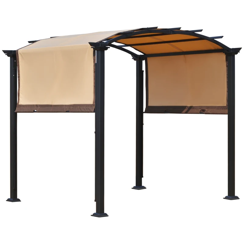 Outsunny Pérgola 3x2,5 m Cenador con Techo Retráctil para Jardín Patio Terraza Tela Poliéster Atornillados Resistente Protección de Rayos UV Beige