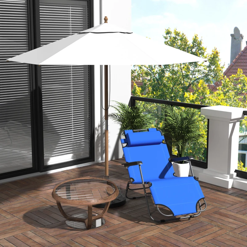 Outsunny Chaise Longue inclinable transat Bain de Soleil fauteuil relax jardin 2 en 1 Pliant têtière Amovible Charge Max. 136 Kg Toile Oxford Facile d'entretien Bleu