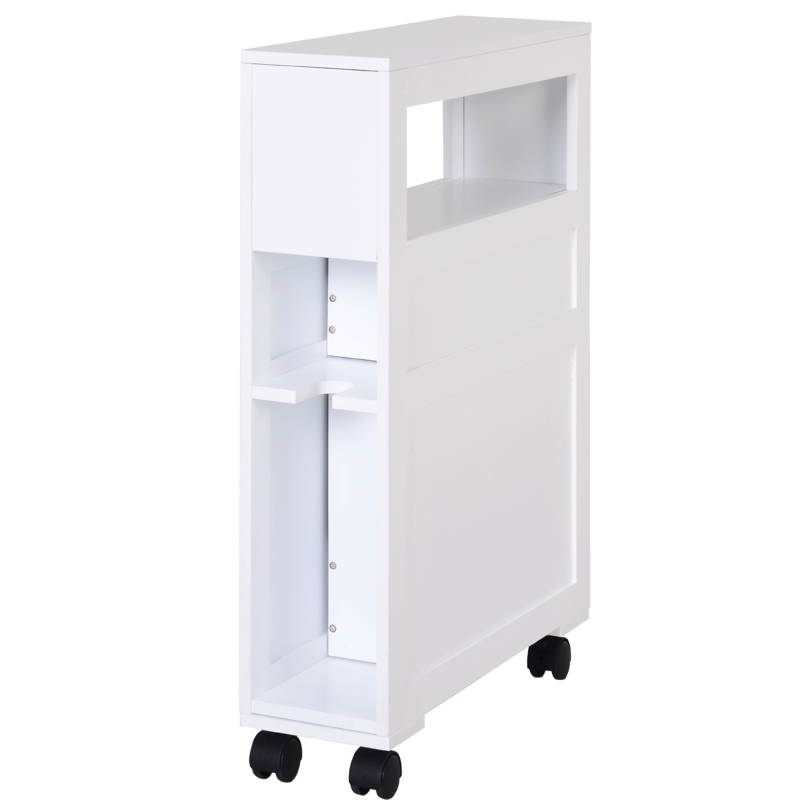 HOMCOM Mobiletto da Bagno 2 Cassetti Salvaspazio con 4 Ruote Legno 16x52x71.5cm Bianco