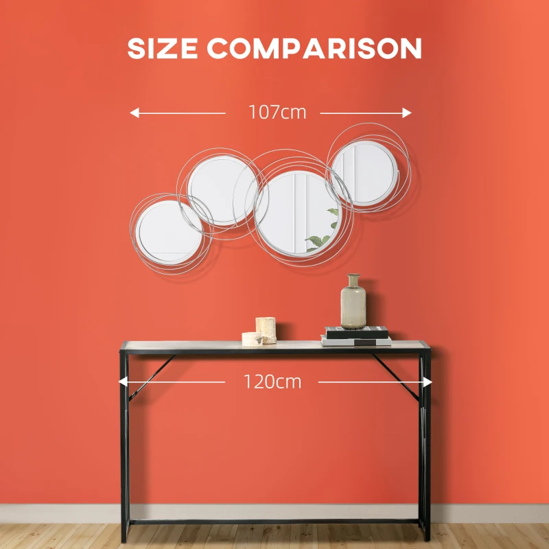 HOMCOM Metal Wall Mirrors, 107cm Modern Decorative Silver Mirror Decor Hanging, Home Wall Sculptures for Living Room Bedroom Dining Room
