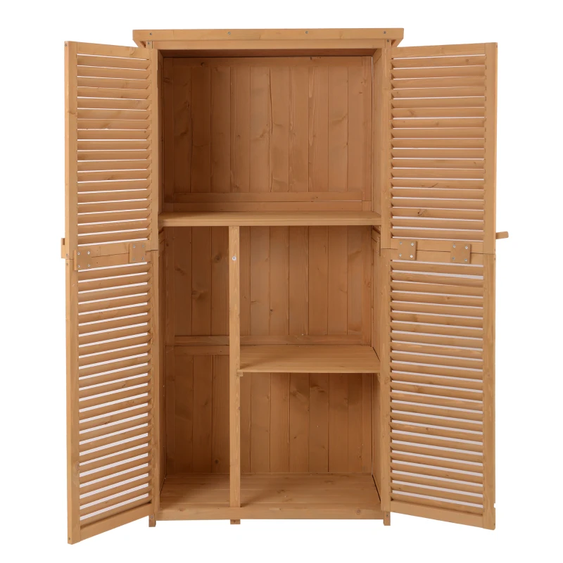 Outsunny Cobertizo de Madera Caseta Exterior Armario para Herramientas de Jardinería Persiana Delantera Compartimientos de Diferentes Tamaños 87x46.5x160cm Madera Maciza