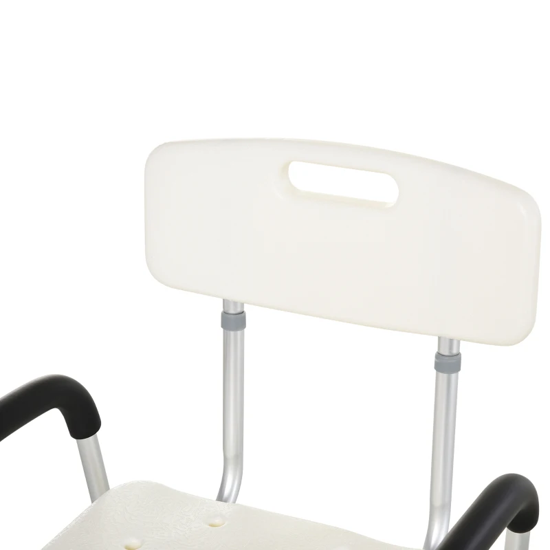 HOMCOM Chaise de Douche siège de Douche Ergonomique Hauteur réglable Pieds antidérapants Dossier accoudoirs Amovibles Charge Max. 136 Kg alu HDPE Blanc