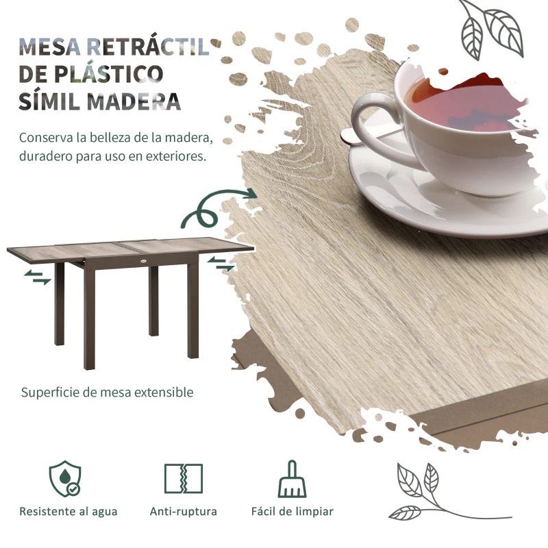 Outsunny Conjunto de Muebles de Ratán Sintético de Jardín 7 Piezas Mesa Extensible y 6 Sillas para Terraza Patio Marrón