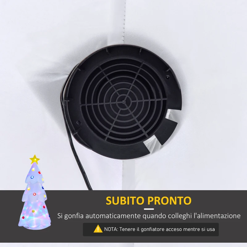 HOMCOM Albero di Natale Bianco Gonfiabile 245cm Gigante e Impermeabile con Luci a LED, Decorazione Natalizia per Esterni