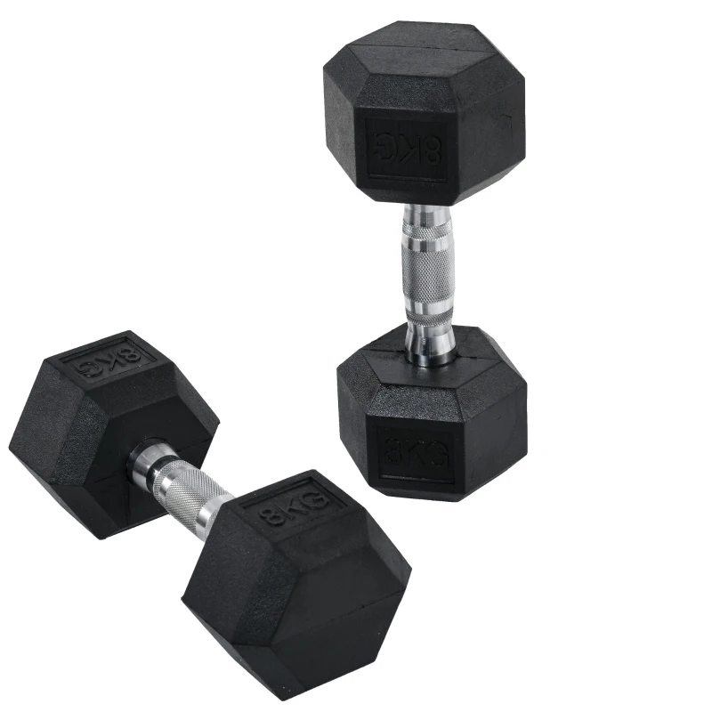 HOMCOM Juego de Mancuernas 2x8 kg con Barra de Conexión de Metal Cabeza Hexagonal para Entrenamiento en Casa Negro y Plata