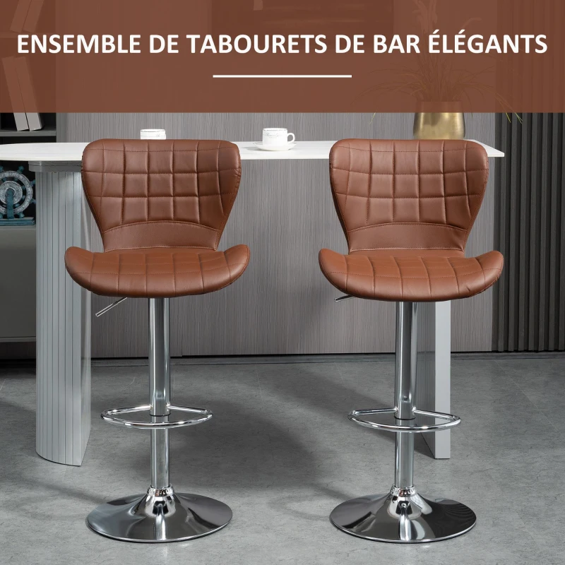 HOMCOM Lot de 2 Tabourets de Bar Design Contemporain Hauteur d'assise réglable 59-81 cm pivotant 360° PU marron