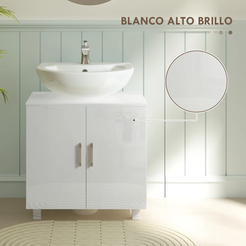 HOMCOM Mueble para Debajo del Lavabo con 2 Puertas 2 Estantes y Sistema Antivuelco para Cuarto Baño 60x35x60 cm Blanco